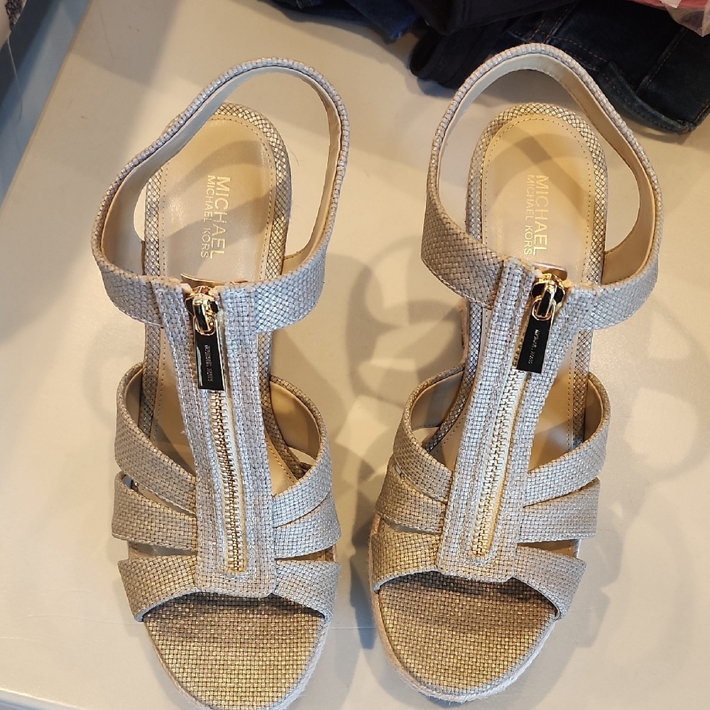 Michael Kors Women's Tan Strappy Wedge Sandals